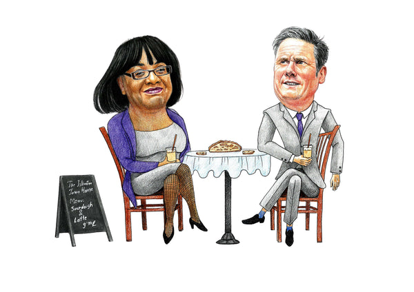 Diane Abbott and Keir Starmer eating sourdough and drinking lattes in Islington Print