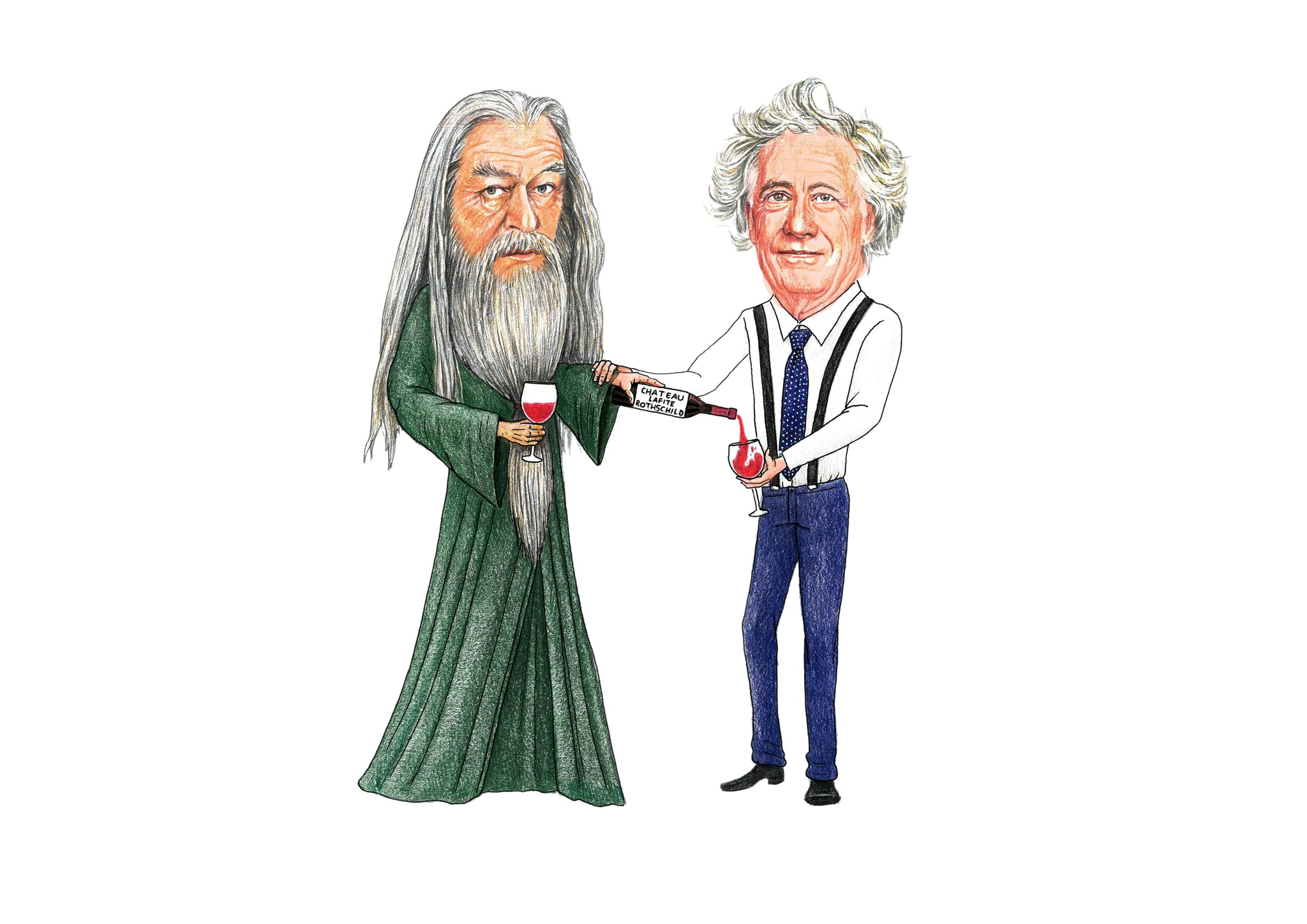 Dumbledore and Lord Sumption drinking Château Lafite Rothschild Print