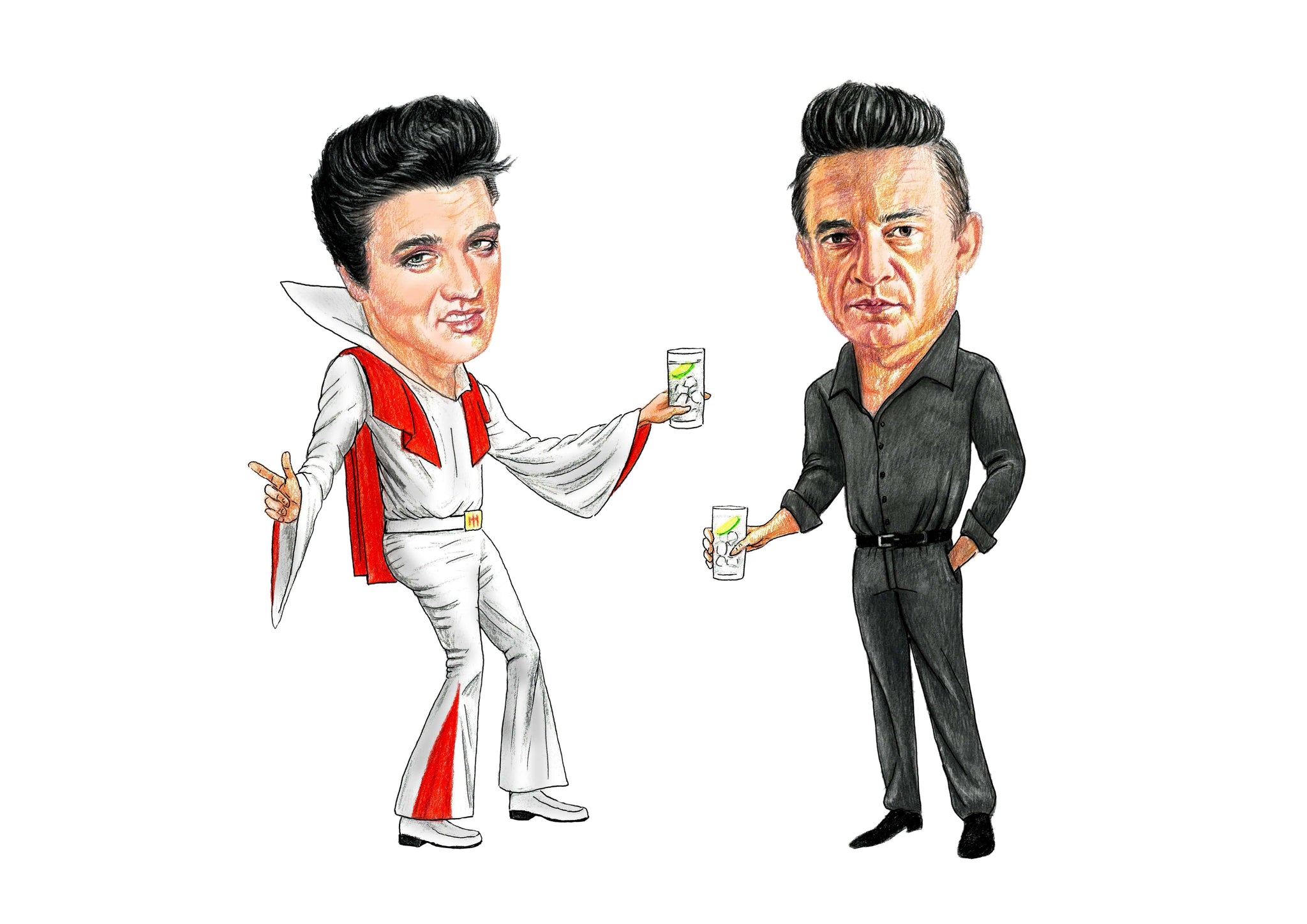 Elvis Presley and Johnny Cash drinking Jailhouse on the Rocks Print