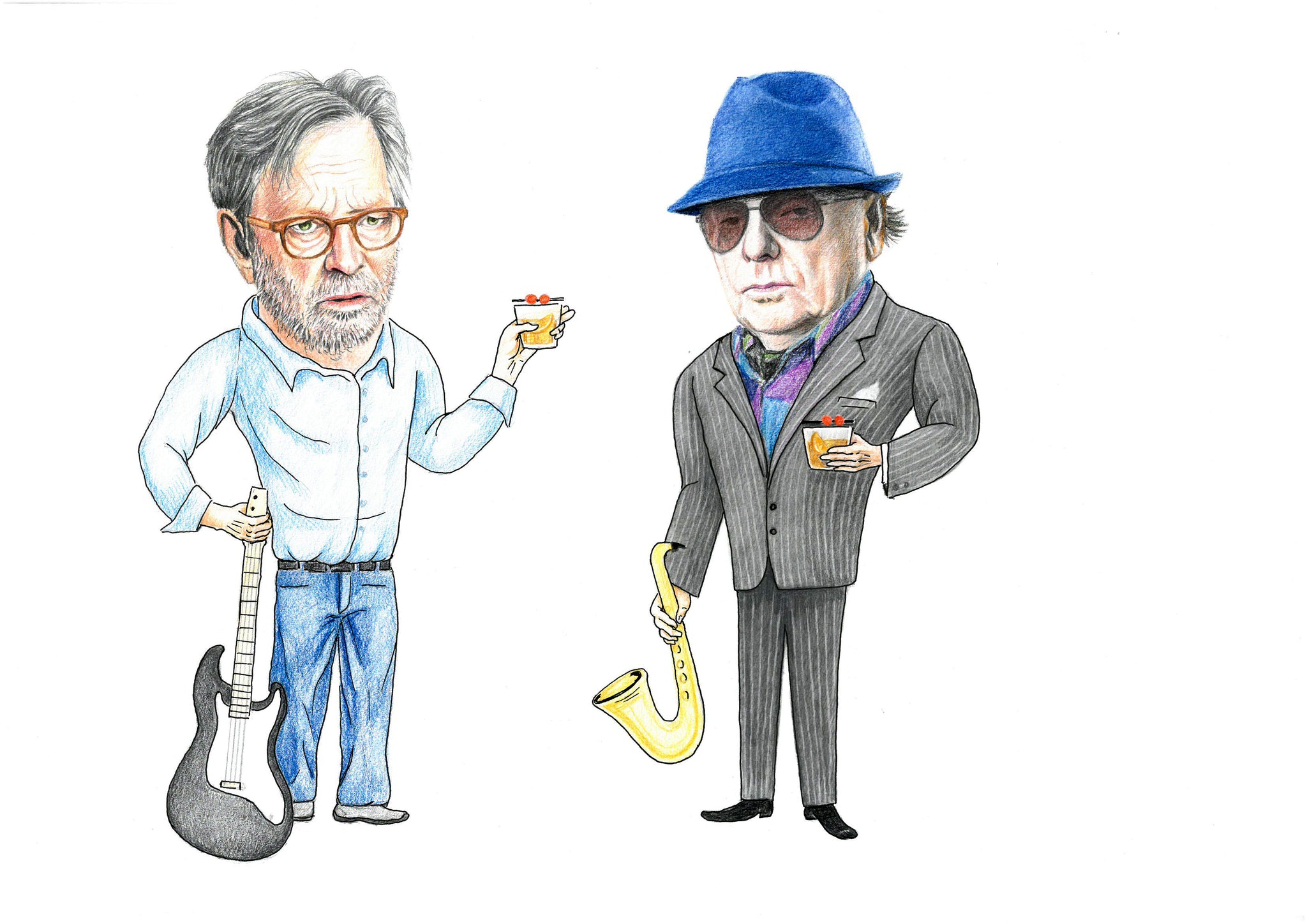 Eric Clapton and Van Morrison drinking Old Fashioneds Print