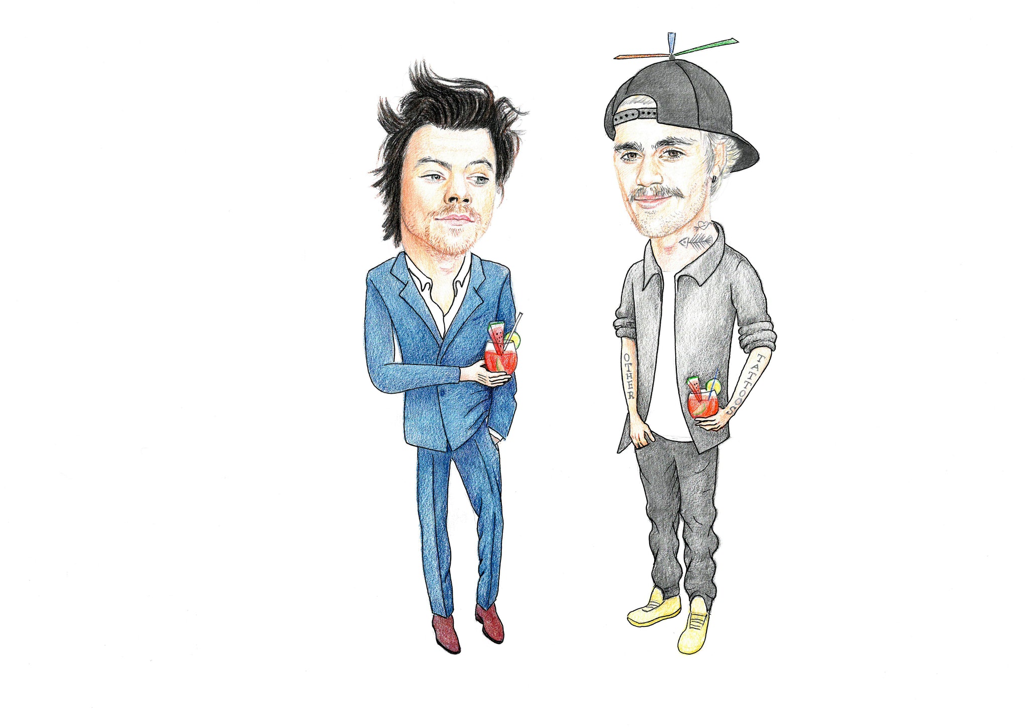 Harry Styles and Justin Bieber drinking Watermelon Mojitos Print