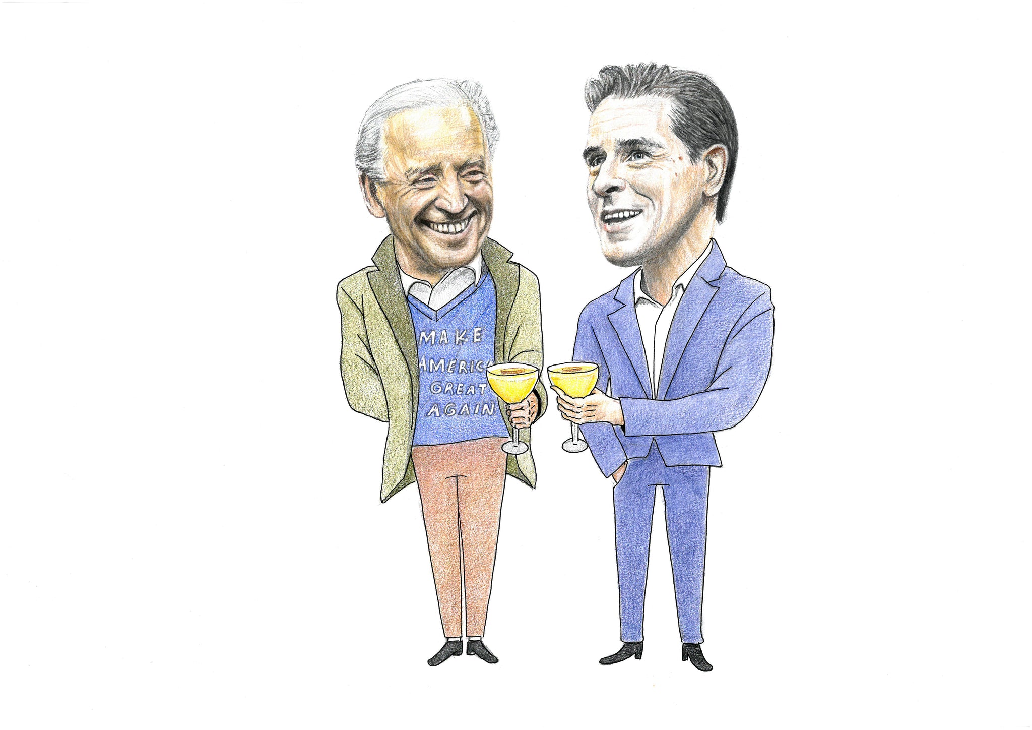 Joe Biden and Hunter Biden drinking Porn Star Martinis Print