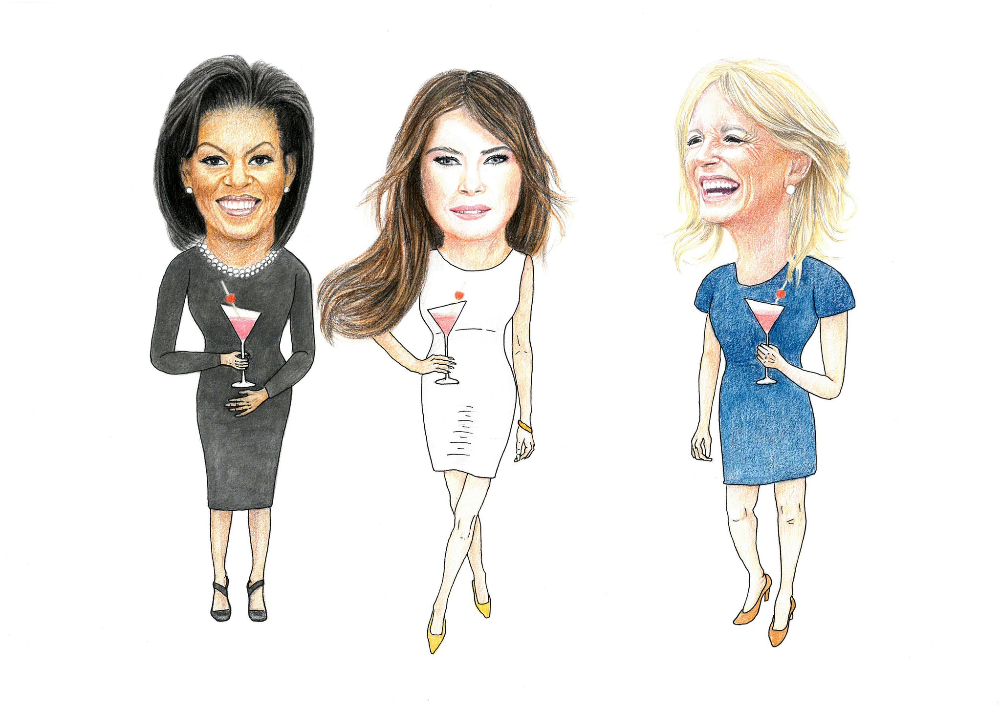 Michelle Obama, Melania Trump and Jill Biden drinking Pink Ladies Print