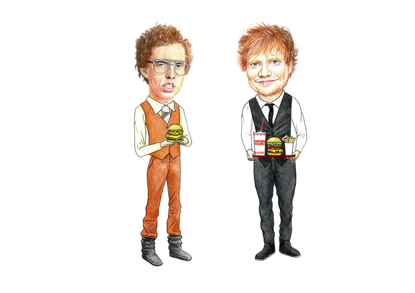 Napoleon Dynamite and Ed Sheeran eating Five Guys Print