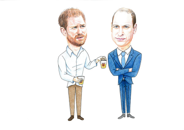 Prince Harry and Prince William drinking Jäger Bombs Print