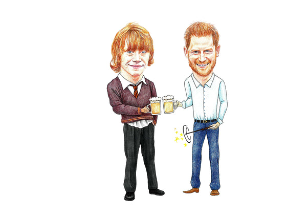 Ron Weasley and Prince Harry drinking butterbeer Print